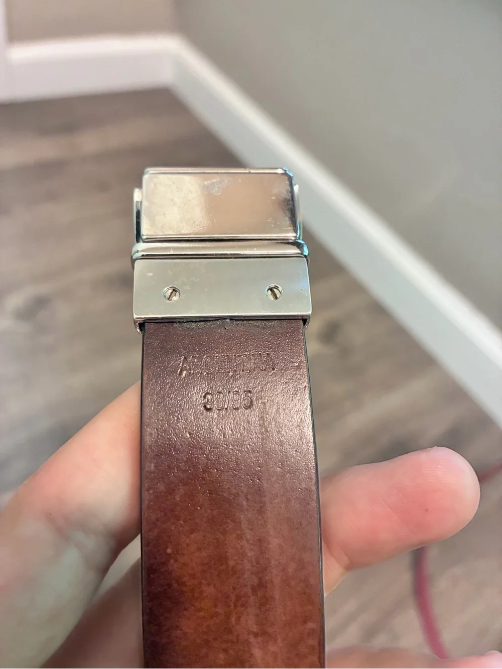 Kenneth Cole Black Leather Belt with Brushed Silver Rectangular Buckle